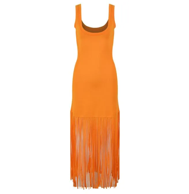 Pre Order:  Orange Tassel Knit Dress