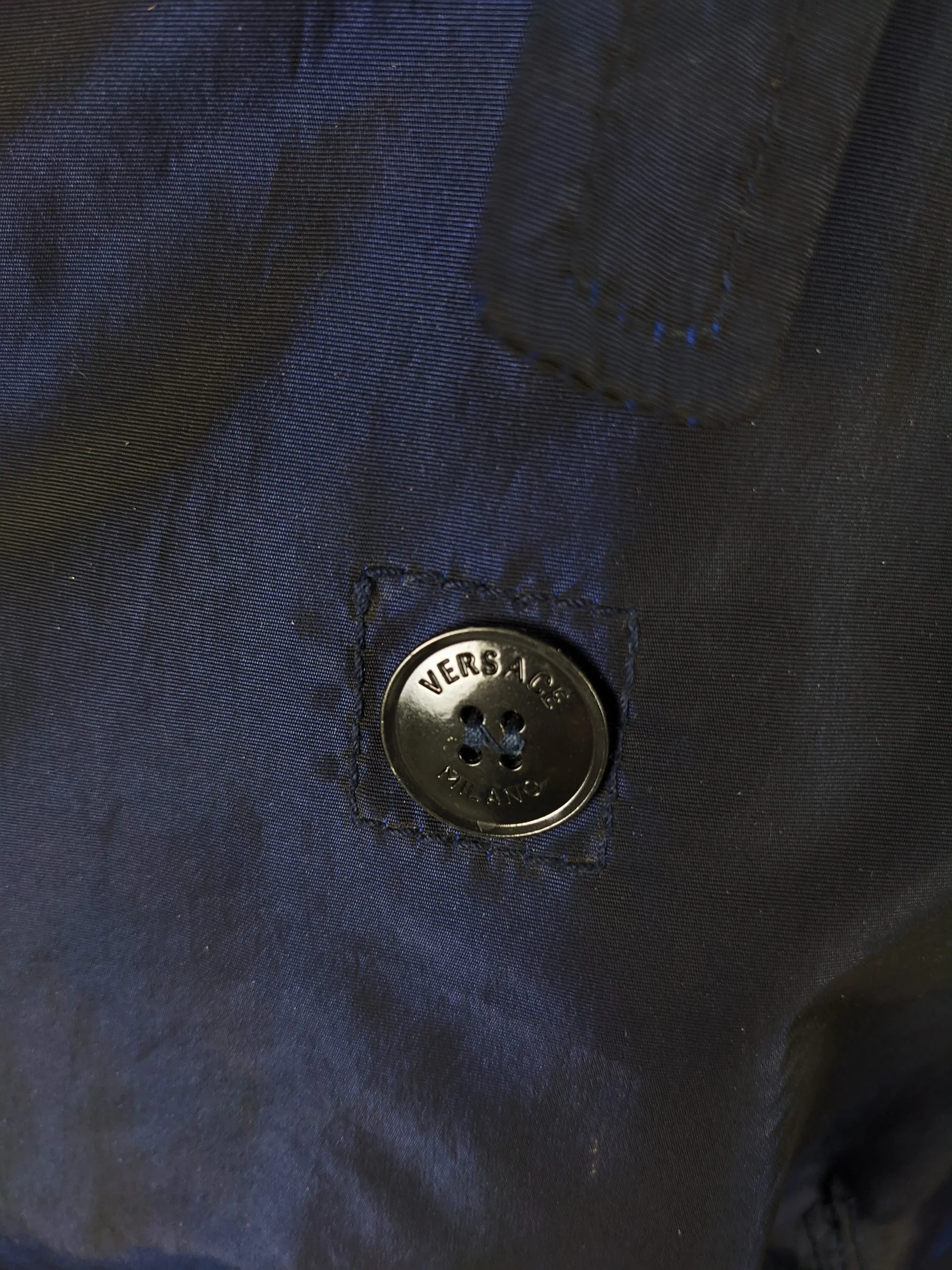 Preowned Mens Blue Iridescent Trench Coat, 2000s