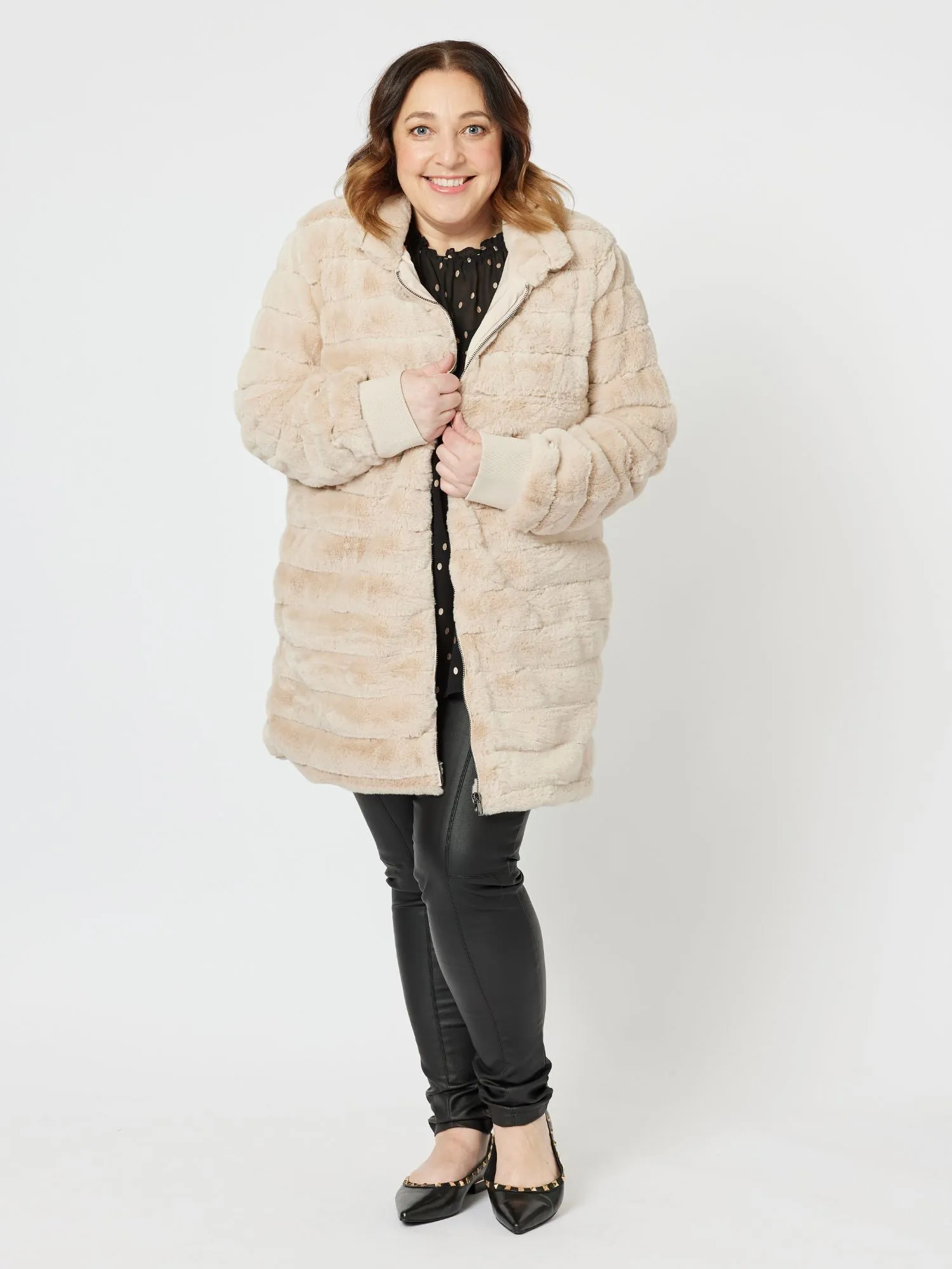 Princess Faux Fur Longline Jacket - Champagne