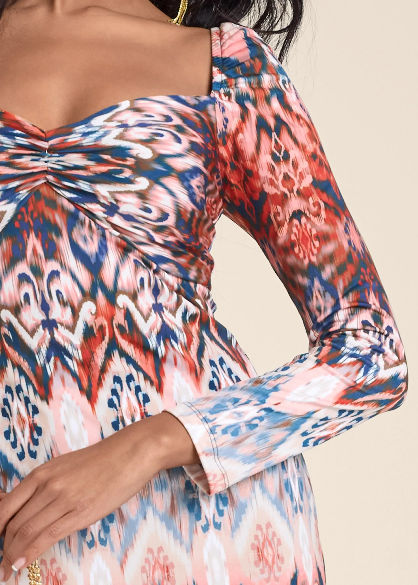 Printed Bodycon Dress  - Orange Multi