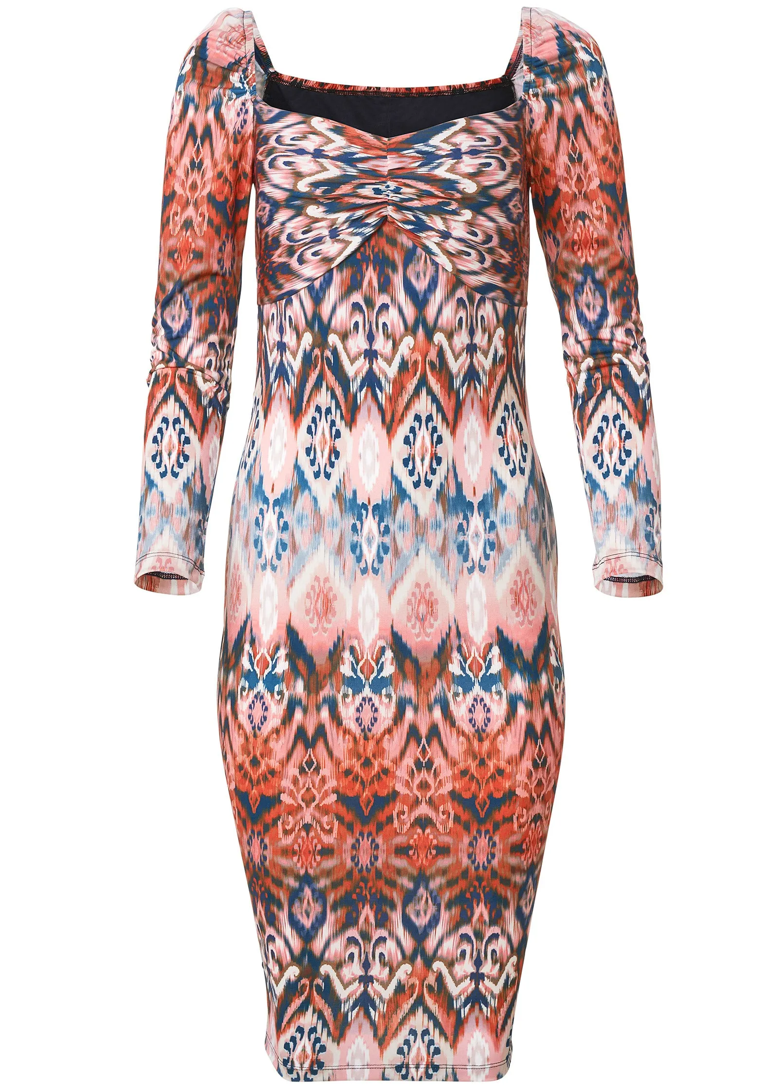 Printed Bodycon Dress  - Orange Multi