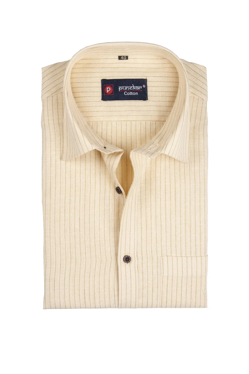 Punekar Cotton Cream Color Lining Criss Cross Woven Cotton Shirt for Men's.