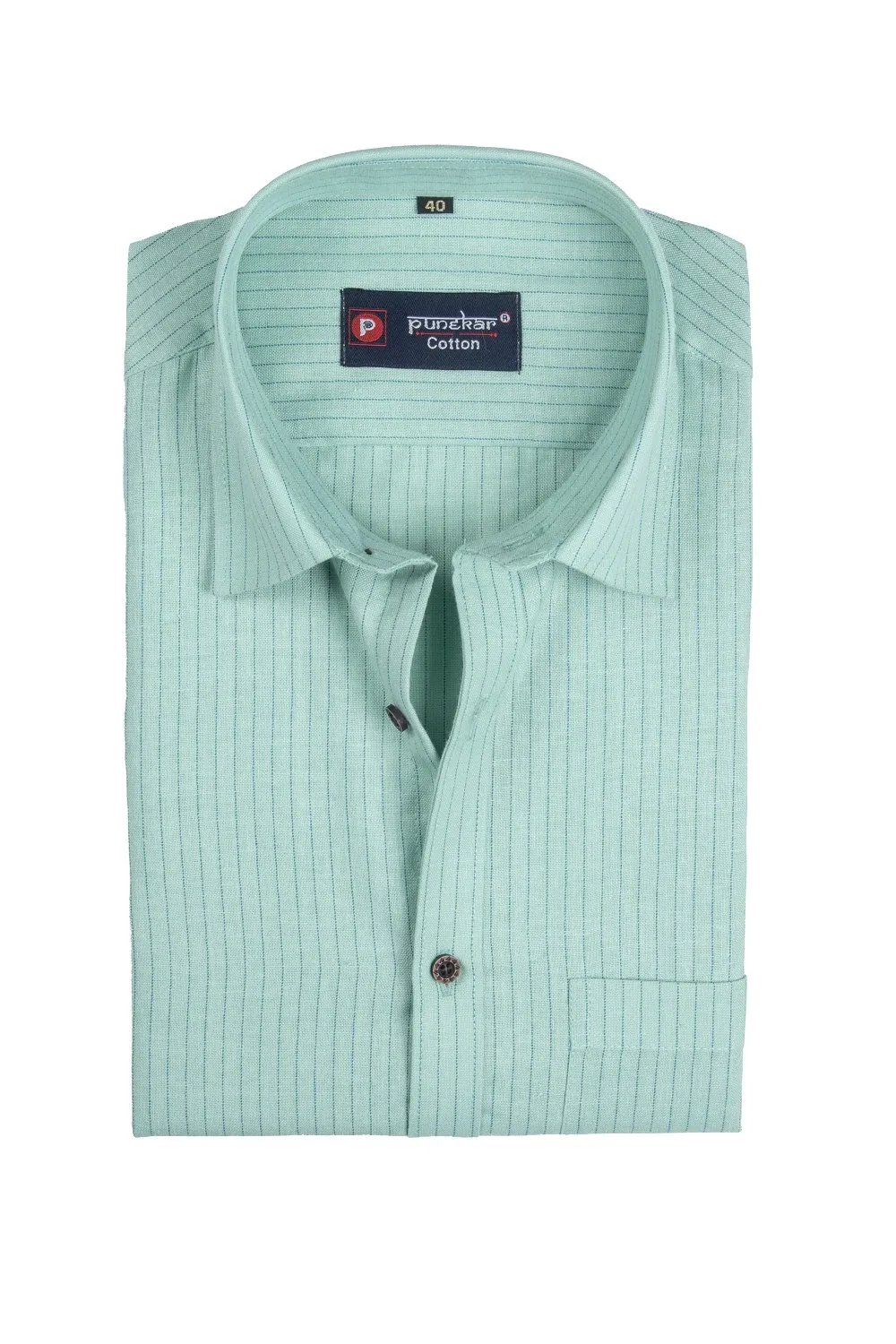 Punekar Cotton Mint Color Lining Criss Cross Woven Cotton Shirt for Men's.