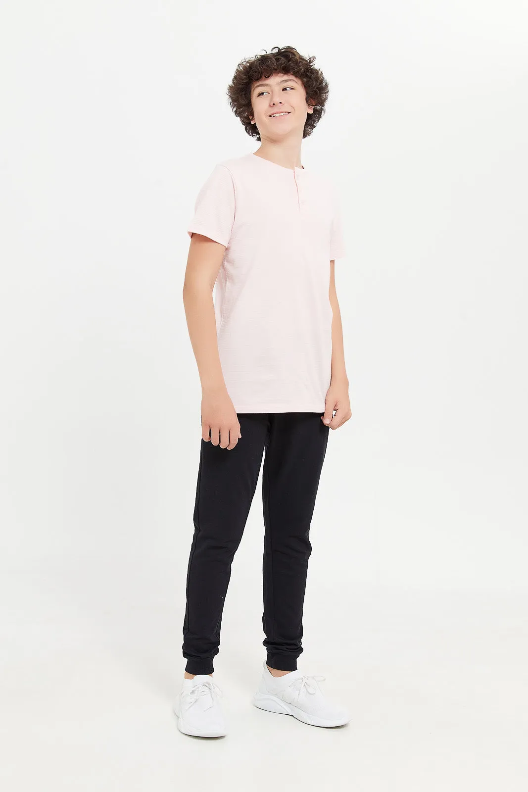 Senior Boys Coral Jacquard Henley T-Shirt