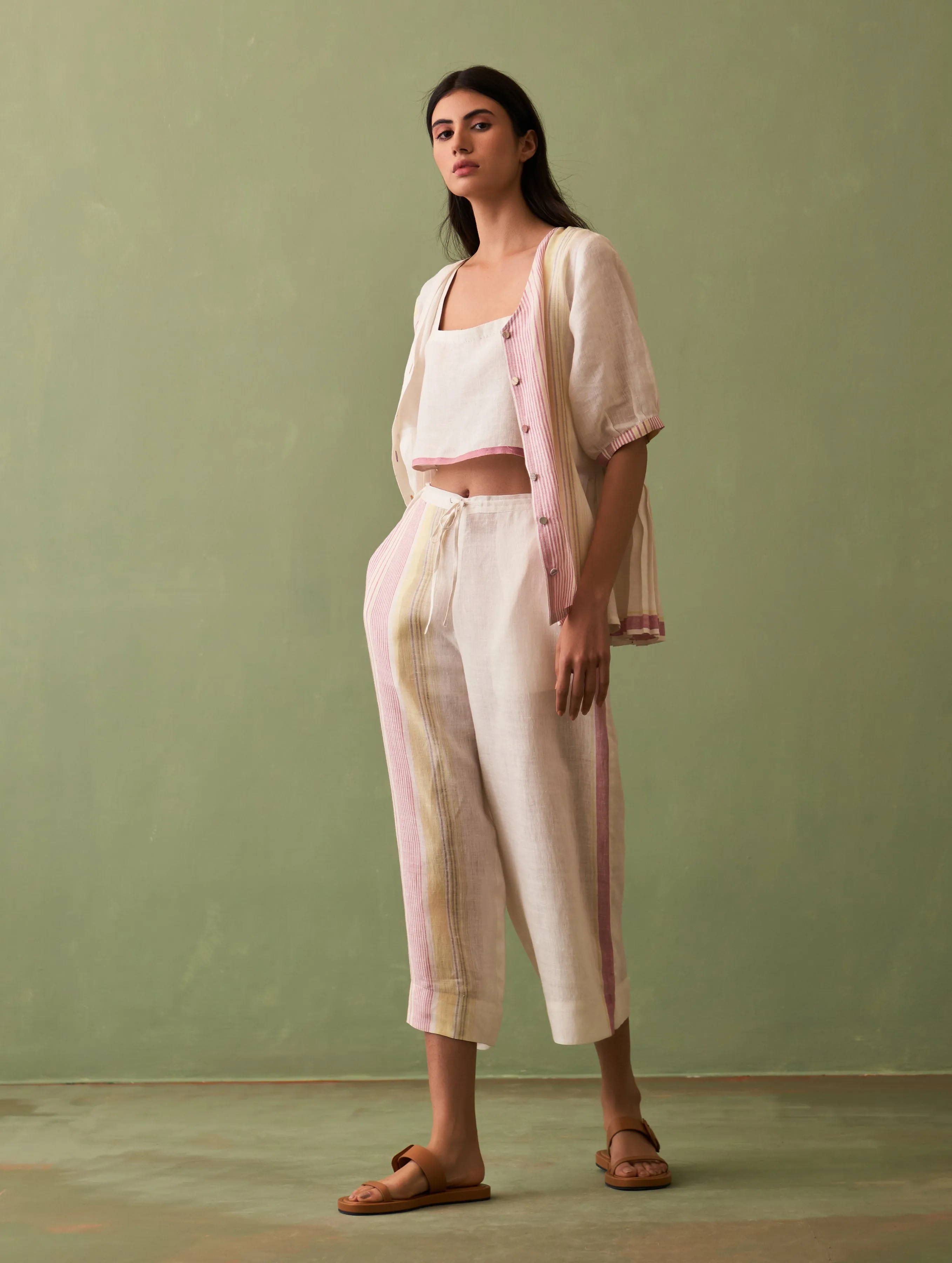 Simer Pleated Linen Co-ord Set - Ivory