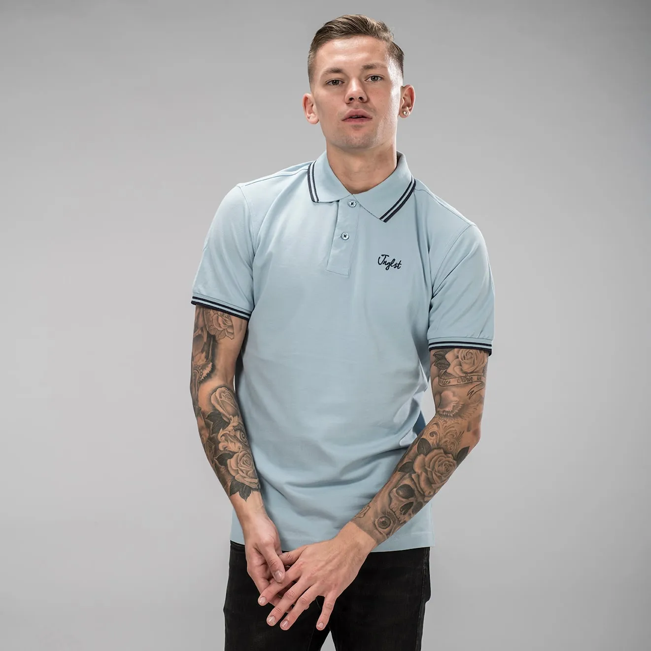 Sky Blue Jnglst Polo Shirt with Navy Detailing