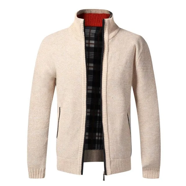 Slim Fit Knitted Fleece Zipper Warm Sweater Coat