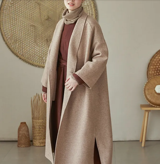 Slit Wool Coat Handmade Long Warm Long Women Wool Coat Jackets 2512