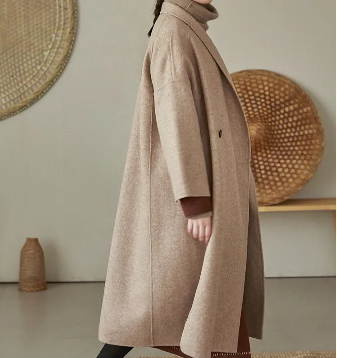 Slit Wool Coat Handmade Long Warm Long Women Wool Coat Jackets 2512