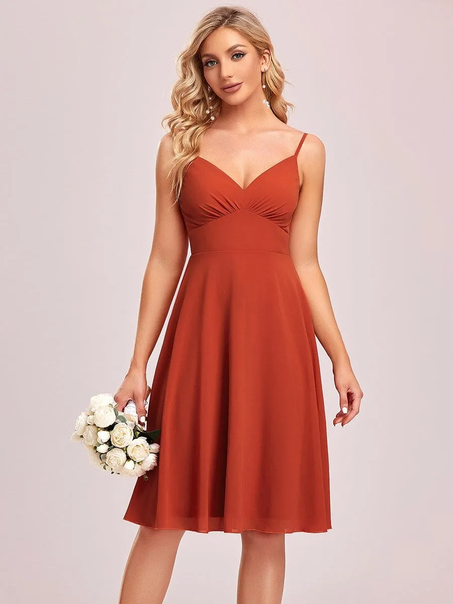 Spaghetti Strap V-Neck Knee-Length Bridesmaid Dress