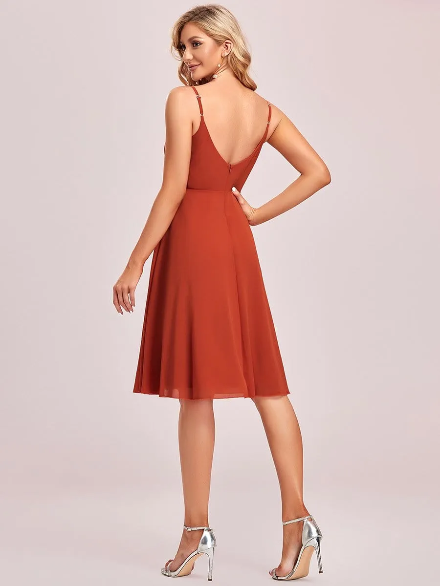 Spaghetti Strap V-Neck Knee-Length Bridesmaid Dress