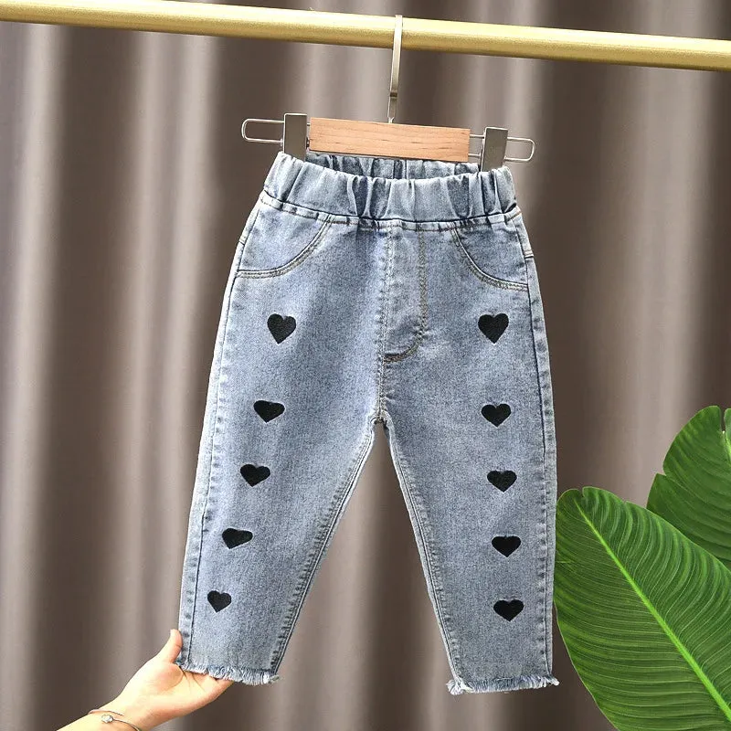 Spring kids girl's clothes baby loose straight leg jeans trousers for girls clothing children outdoor all-match denim pants