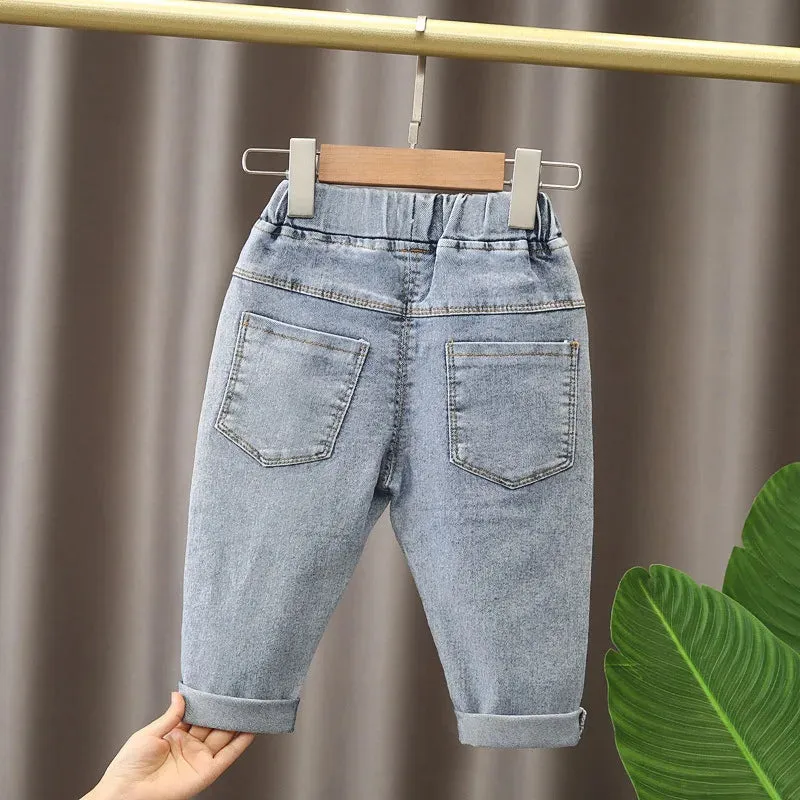 Spring kids girl's clothes baby loose straight leg jeans trousers for girls clothing children outdoor all-match denim pants