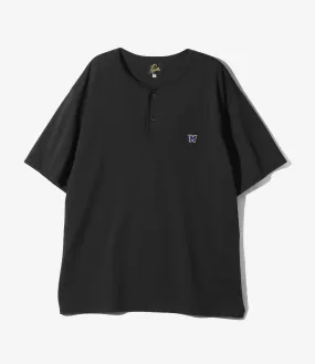 S/S Henley Neck Tee - Black - Poly Jersey