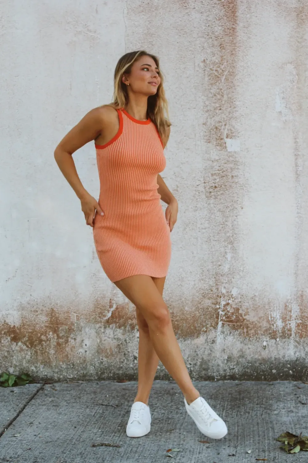 SUNRAYS ORANGE TWO TONE MINI DRESS