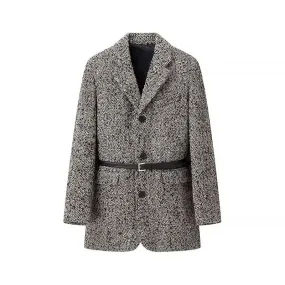 TAVIMART  -  Winter With Belt Blazer Coat Women Loose Lapel Tweed Wool Blends Warm Jacket Fashion Temperament Commuting Lady Elegant Outwear