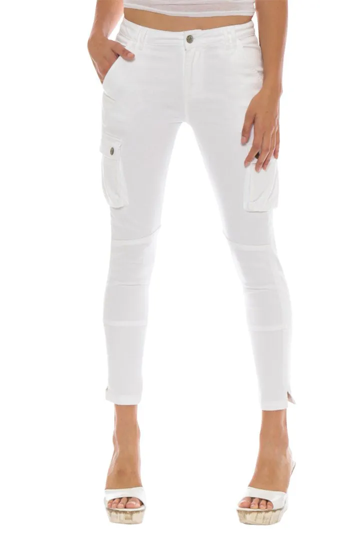 Terry cargo ankle skinny in White