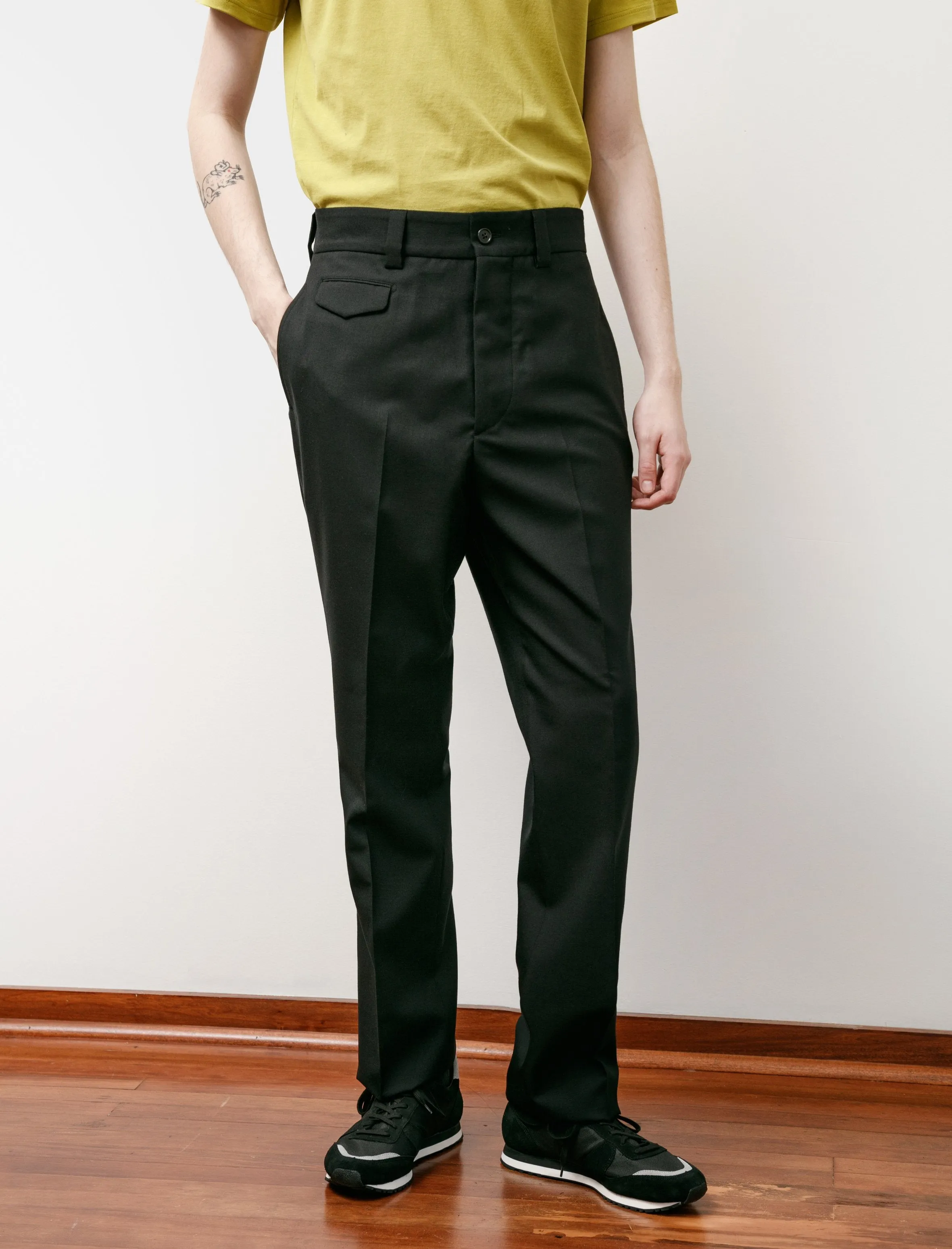 Ticket Pocket Trouser Compact Wool Black