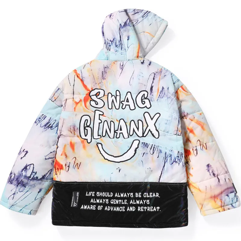 Tie Dye Graffiti Letter Print Down Jacket