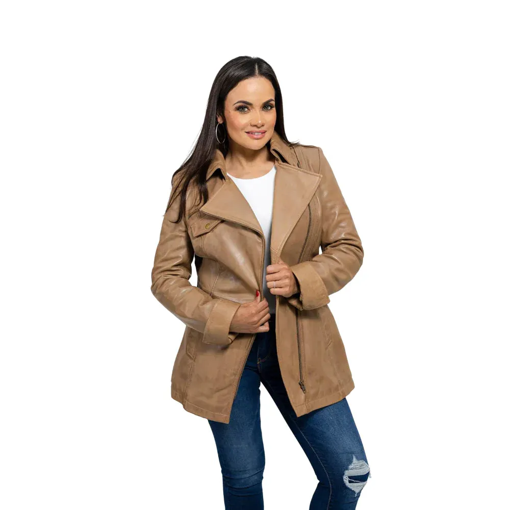 Traci Womens Leather Jacket Camel