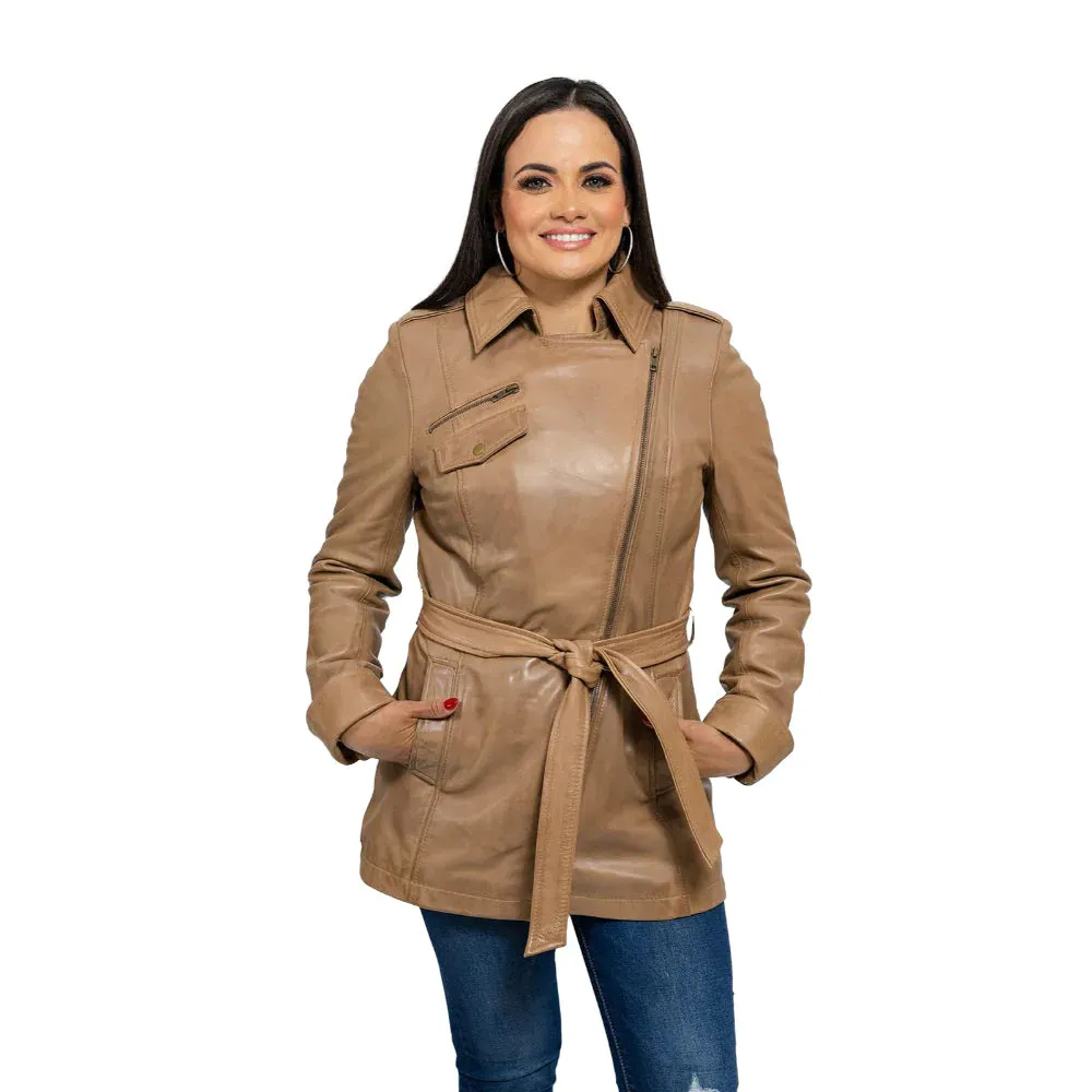 Traci Womens Leather Jacket Camel