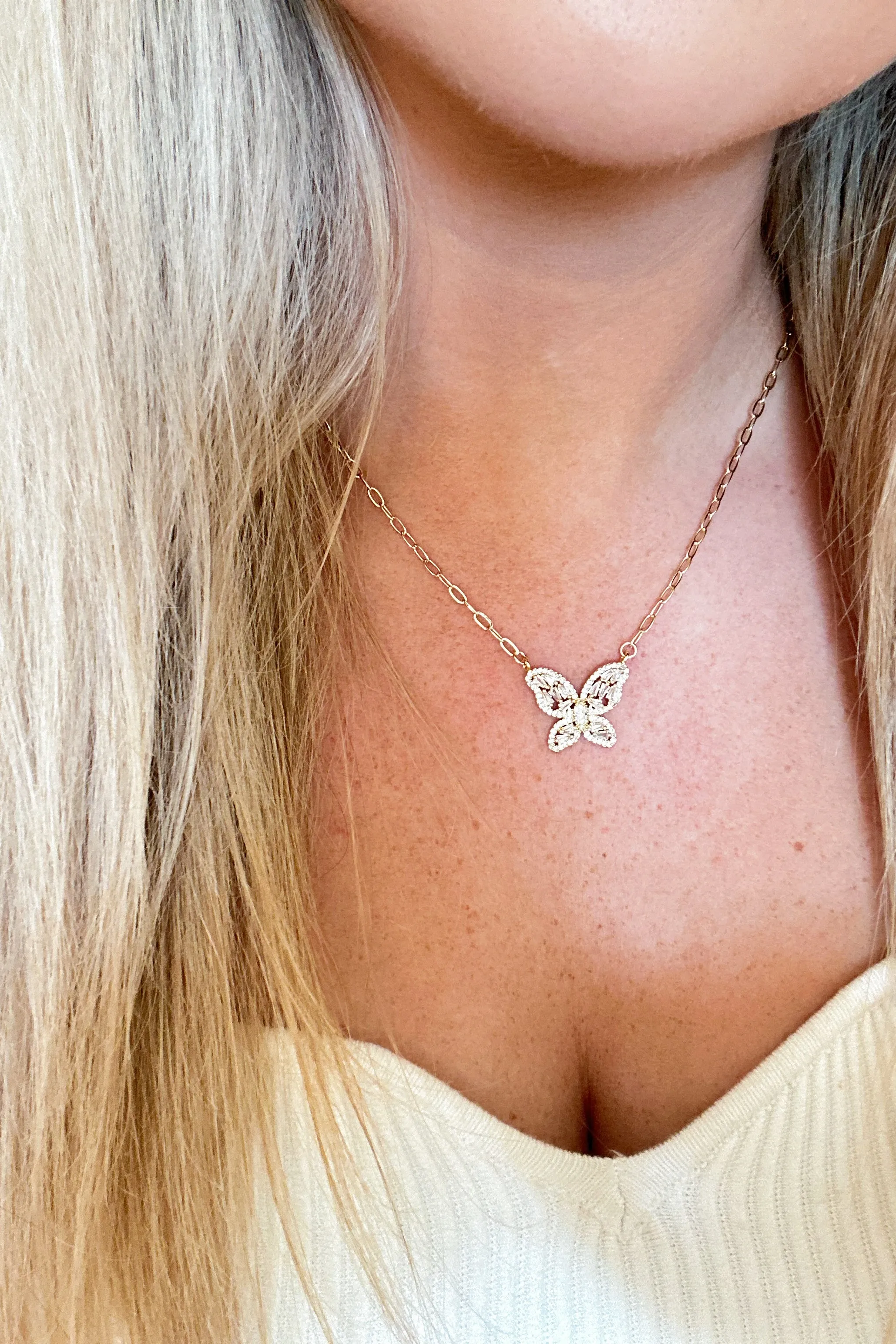 Treasure Jewels Crystal Butterfly Charm Necklace