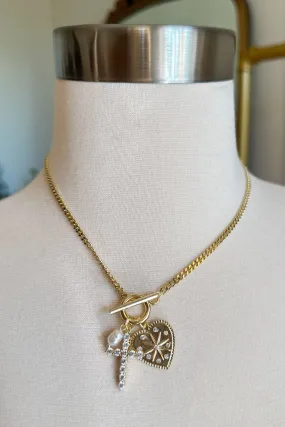 Treasure Jewels Crystal Heart and Cross Charm Necklace