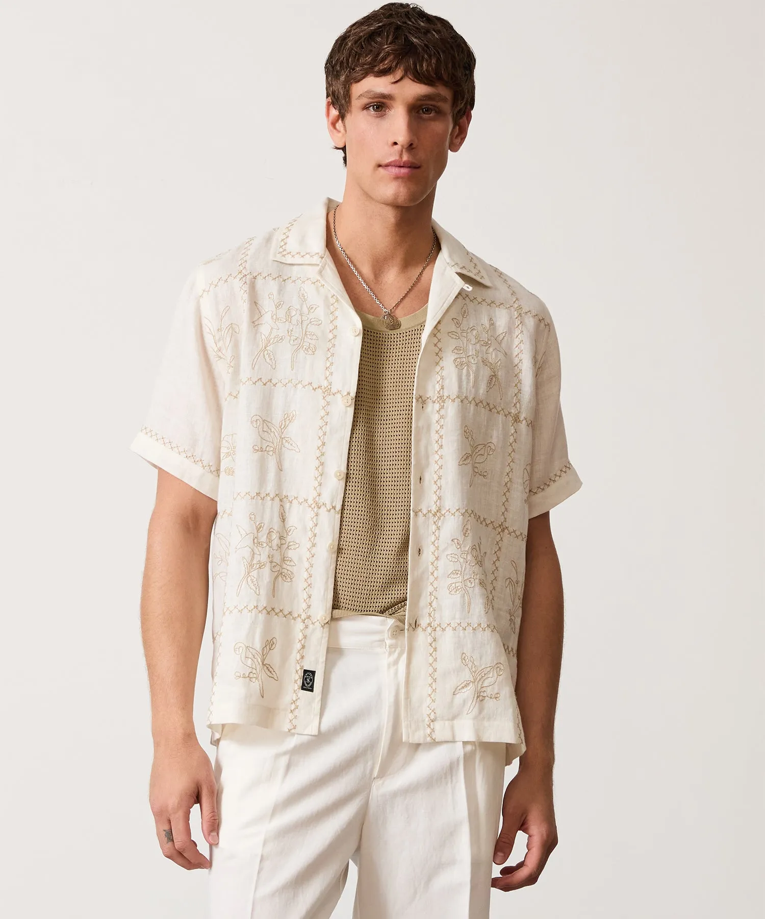 Tropical Embroidered Shirt in Cream