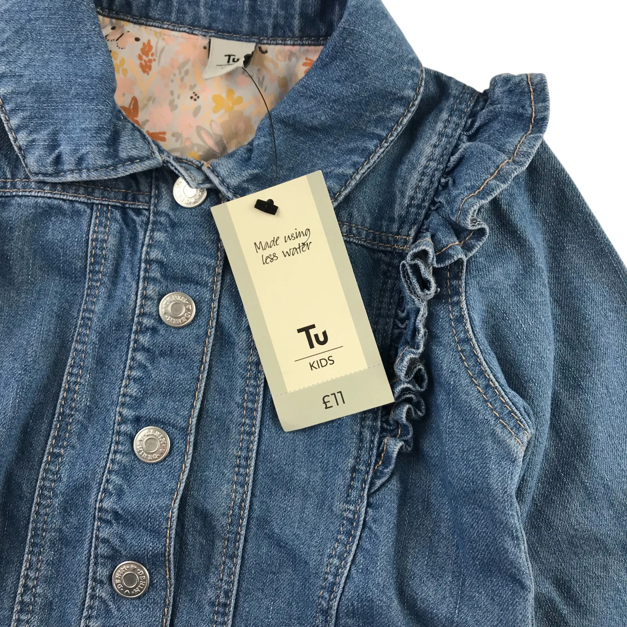 Tu denim jacket 4-5 years blue frilled detail clip buttons