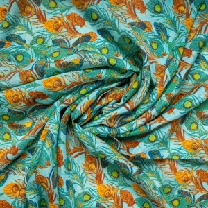 Turquoise Peacock Animal Print Shisha Crepe Fabric