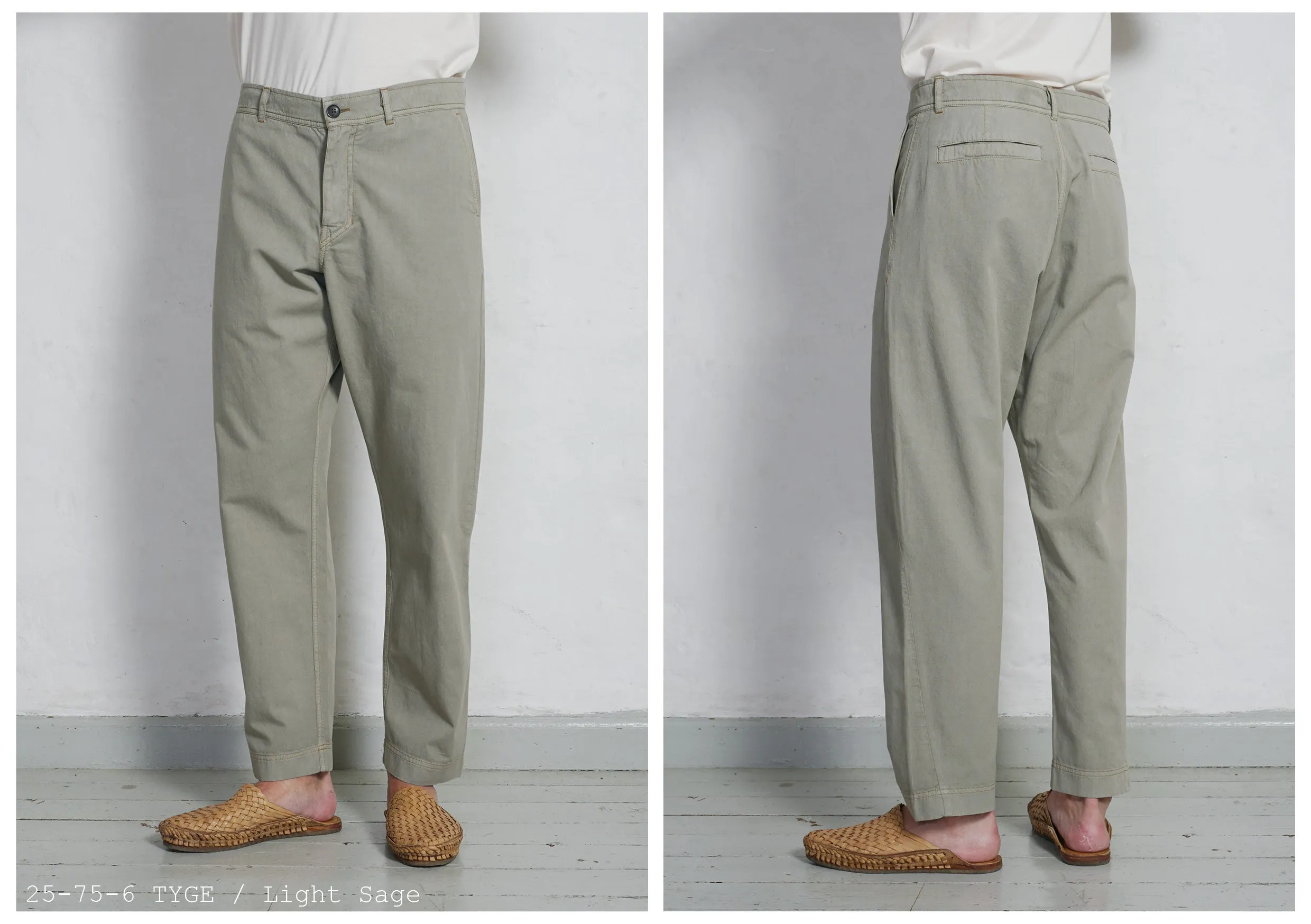 TYGE | Wide Cut Cropped Trousers | Light Sage