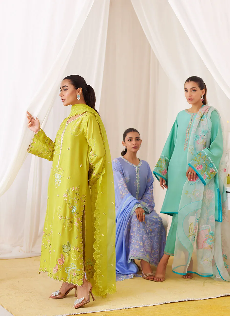 Una Turquoise Shirt And Embroidered Dupatta