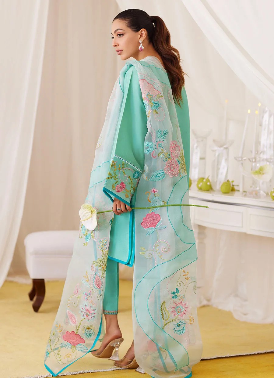 Una Turquoise Shirt And Embroidered Dupatta