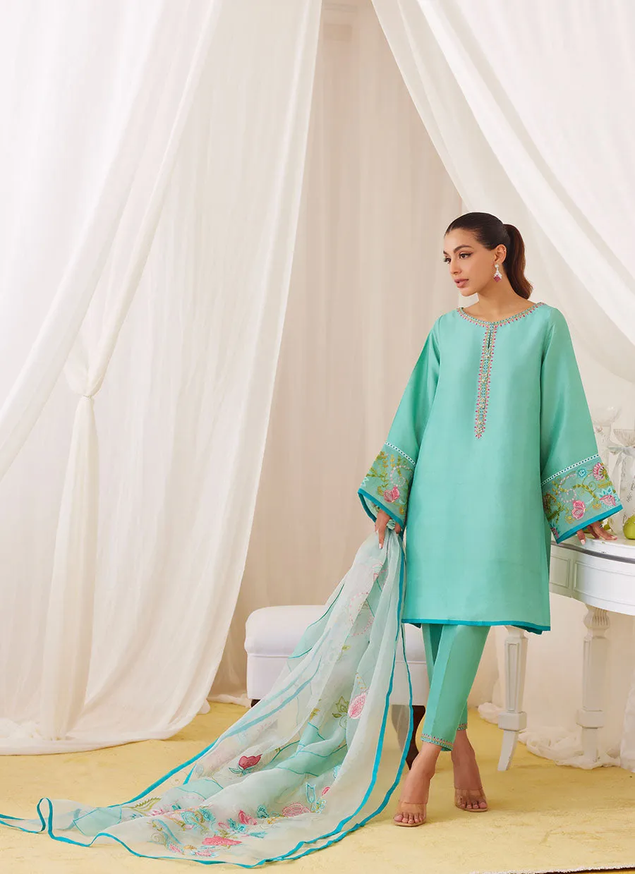 Una Turquoise Shirt And Embroidered Dupatta