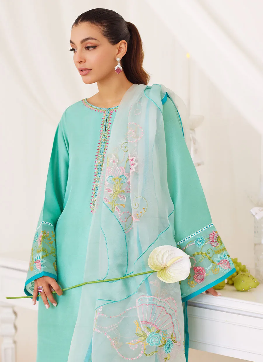 Una Turquoise Shirt And Embroidered Dupatta