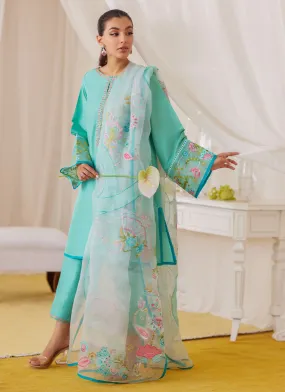 Una Turquoise Shirt And Embroidered Dupatta