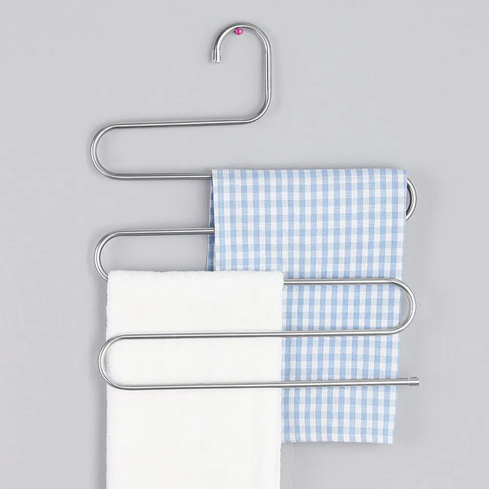 US 2-4 Pcs Trouser Pants Hanger Non-Slip S-Shape 5-Layer Rack Closet Space Saver