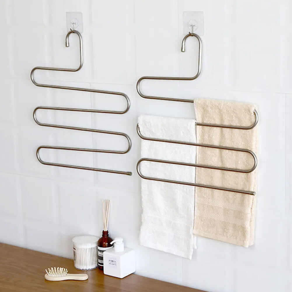 US 2-4 Pcs Trouser Pants Hanger Non-Slip S-Shape 5-Layer Rack Closet Space Saver