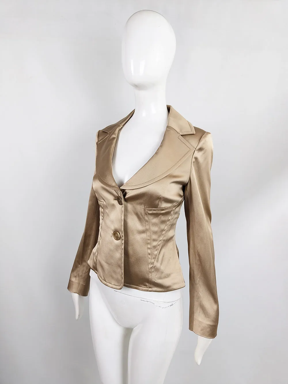 Valentino Vintage Womens Gold Satin Tailored Jacket, 2000s