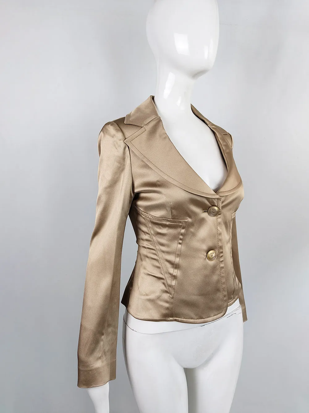 Valentino Vintage Womens Gold Satin Tailored Jacket, 2000s