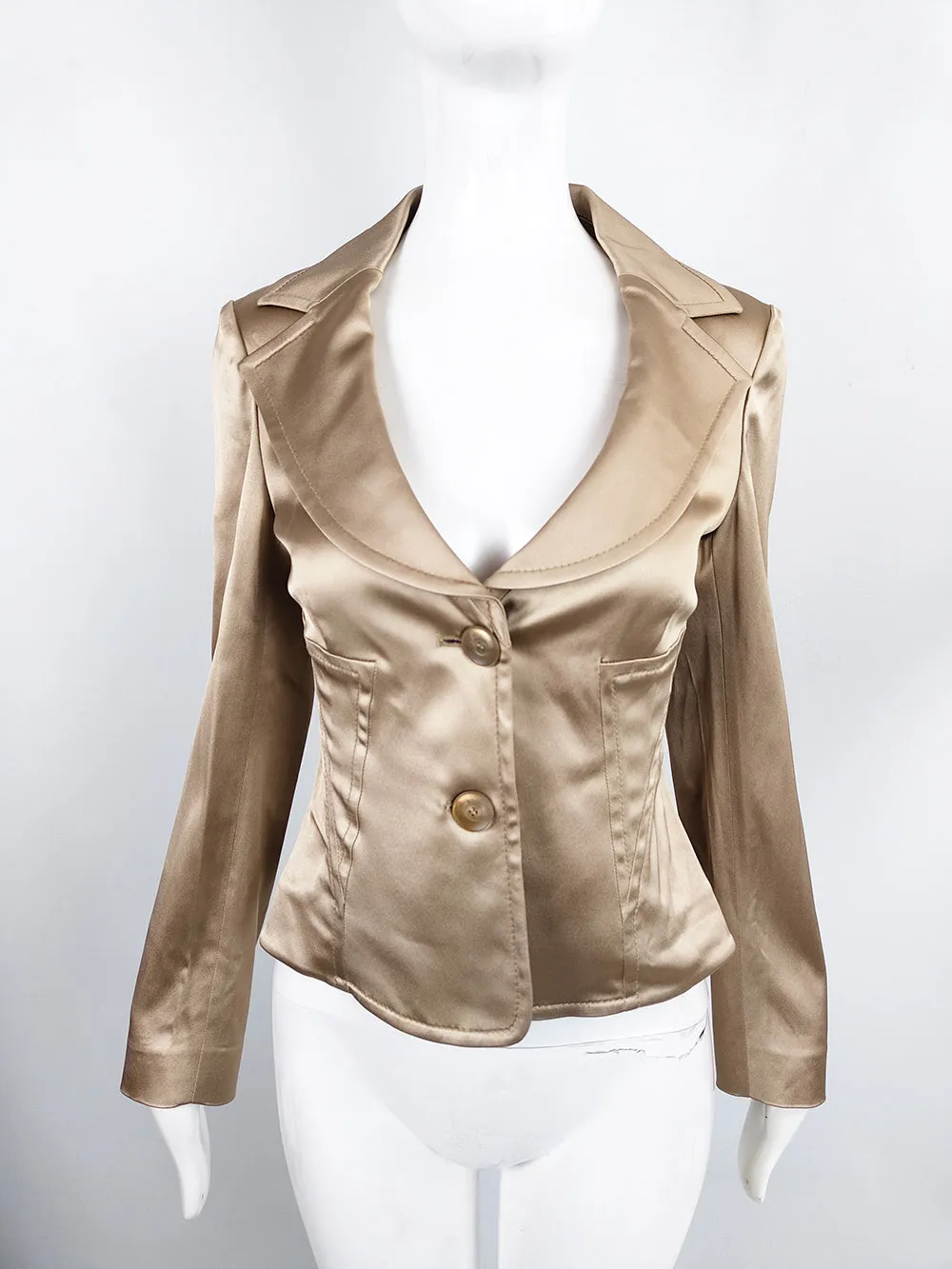 Valentino Vintage Womens Gold Satin Tailored Jacket, 2000s