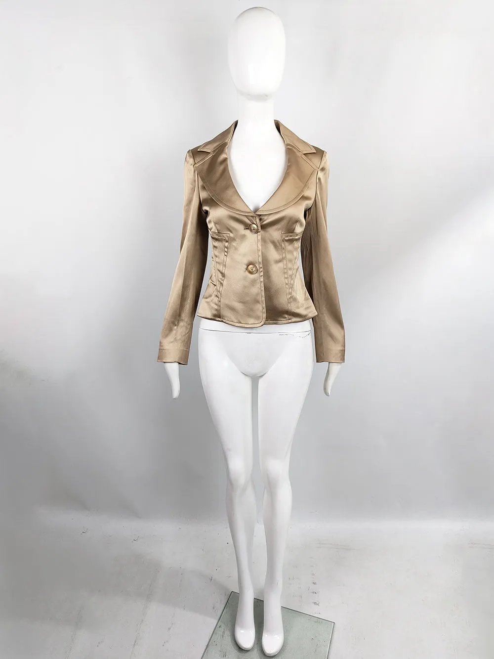 Valentino Vintage Womens Gold Satin Tailored Jacket, 2000s