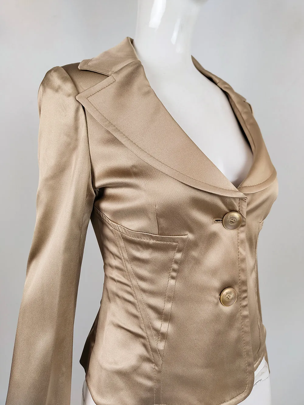 Valentino Vintage Womens Gold Satin Tailored Jacket, 2000s