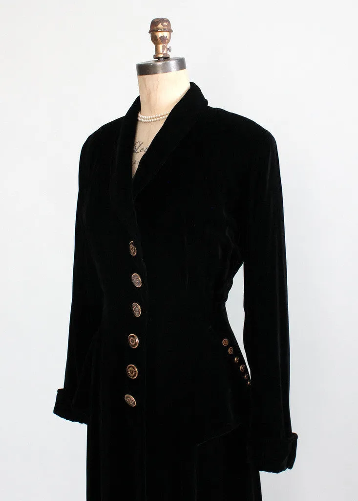 Vintage 1940s Black Velvet Princess Coat