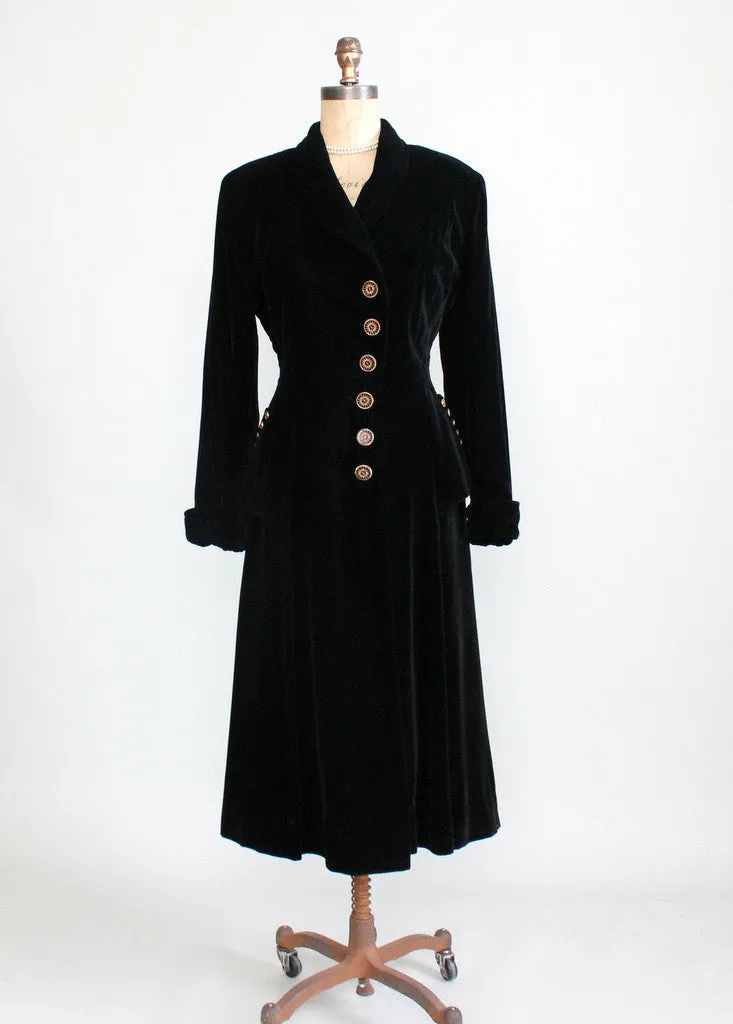 Vintage 1940s Black Velvet Princess Coat