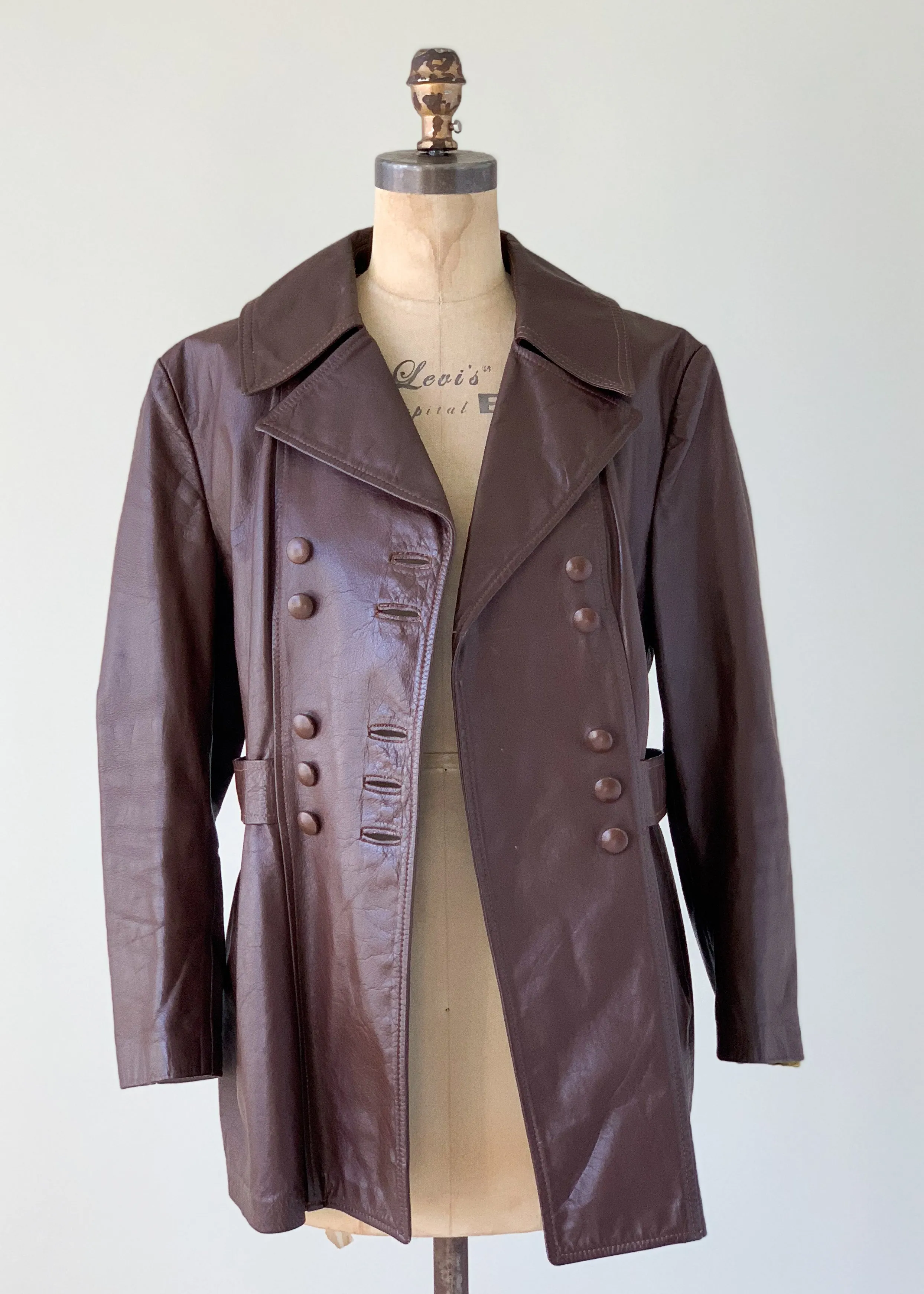 Vintage 1960s Leather Car Length Trench Coat