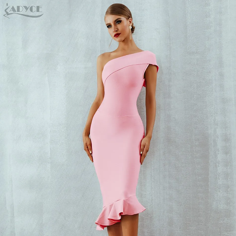 Wenkouban New Summer Women Bandage Dress 2022 Sexy One Shoulder Sleeveless Ruffles Nightclub Celebrity Evening Party Mermaid Dresses