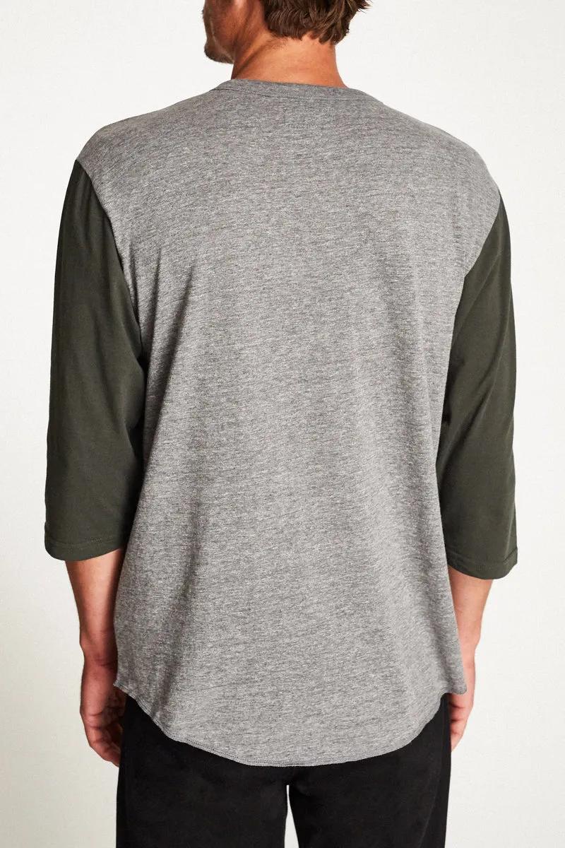 Wheeler 3/4 Sleeve Henley - Heather Grey/Pine