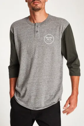 Wheeler 3/4 Sleeve Henley - Heather Grey/Pine