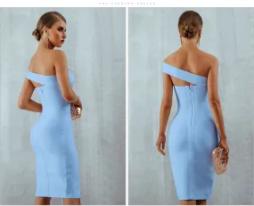 White Blue Bodycon Bandage Dress Summer Elegant Black One Shoulder Strapless Celebrity Runway Party Dress